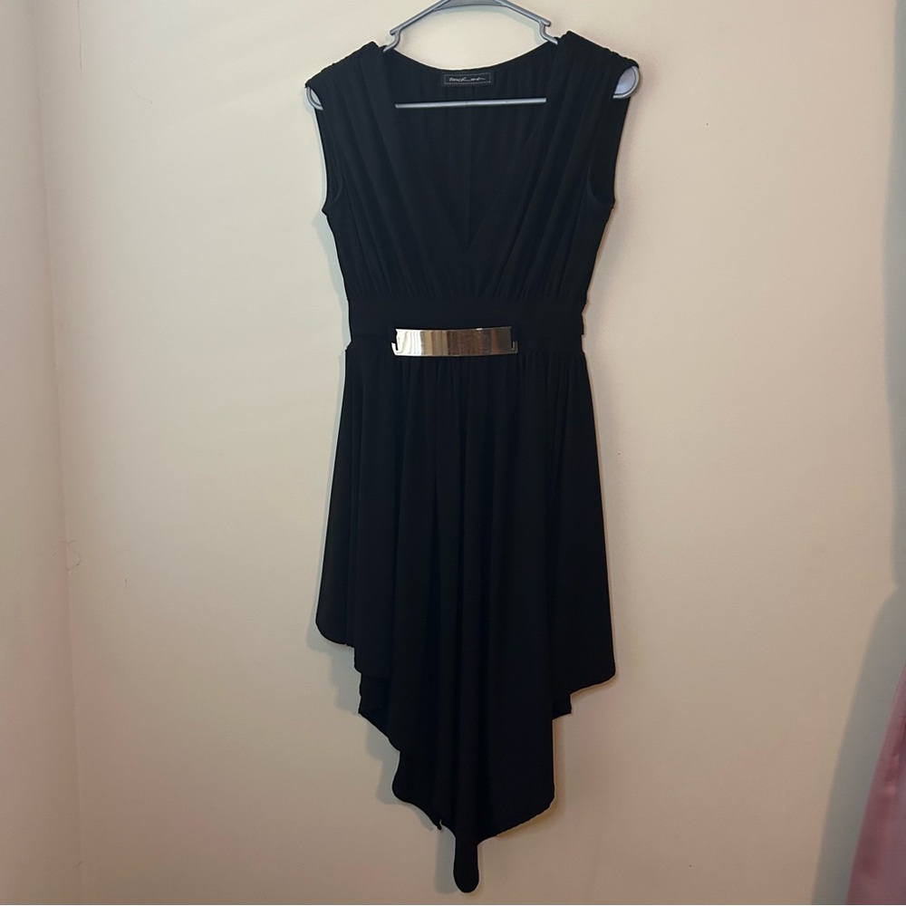 Forever 21 Black Asymmetrical Dress with Gold Belt